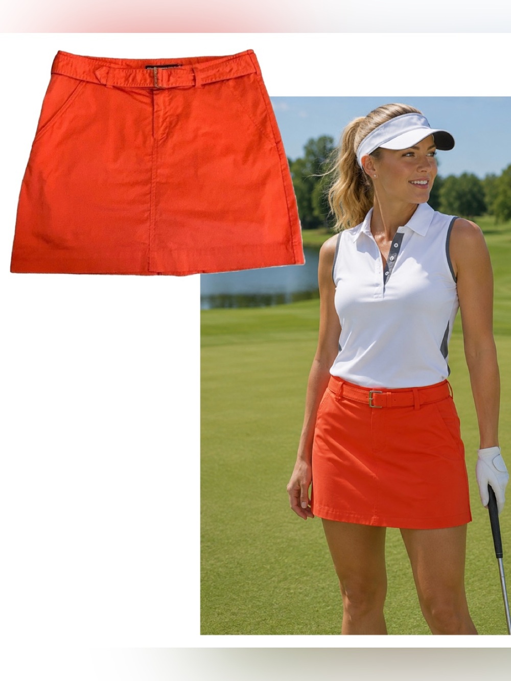 Ralph Lauren golf bright orange belted mini skirt skort Sz 10